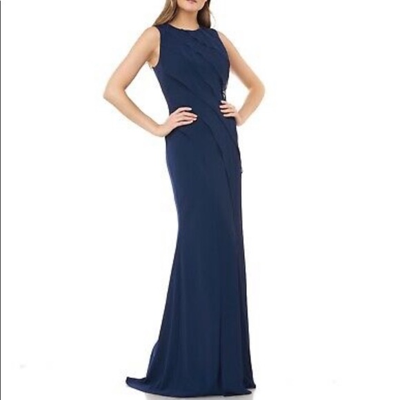 NWOT Carmen Marc Valvo Asymmetrical Chiffon Gown - Picture 1 of 14